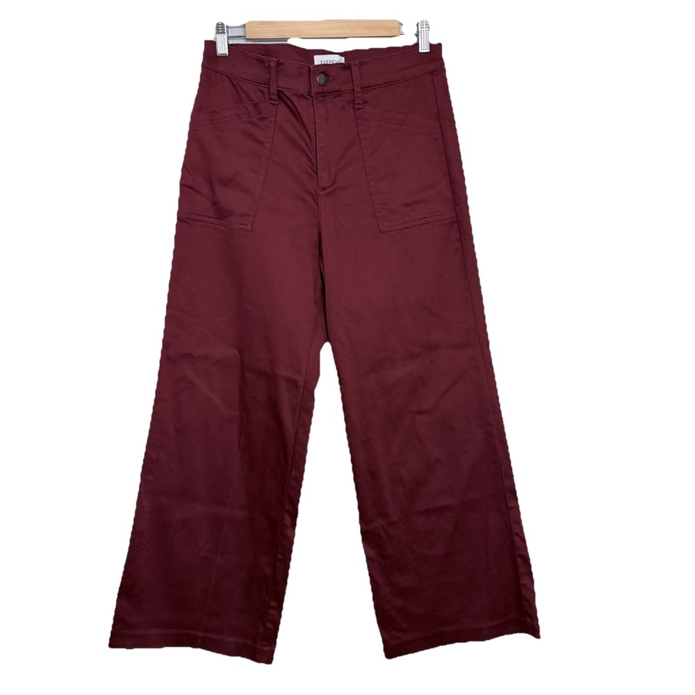 Evereve Burgundy  Stretch Patch Pocket Pants High Rise Wide‎ Leg Casual  29